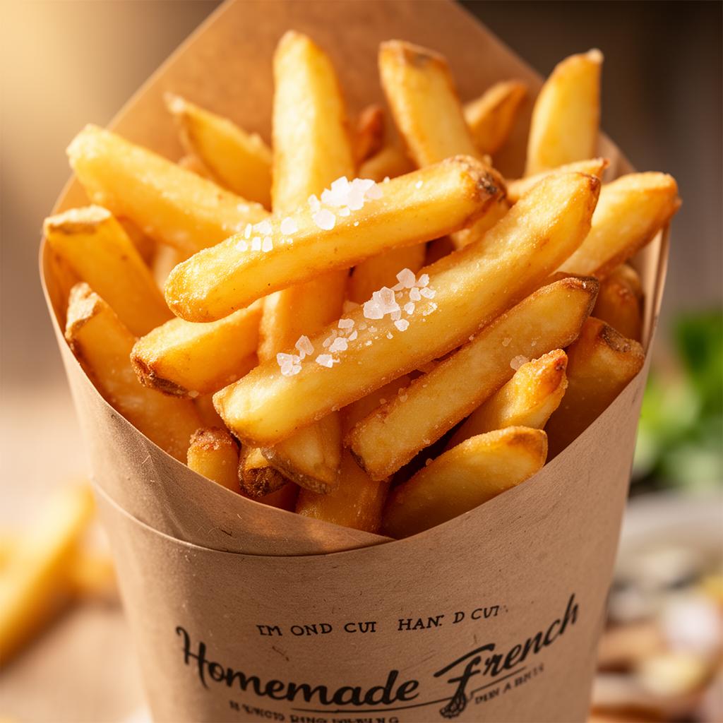 Frites maison dorées épluchées à la main